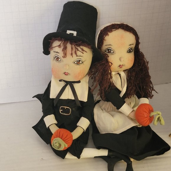 Artist Joe Spencer Pair Pilgrim Adam Eve Doll Figure Set Thanksgiving Boy Girl - Picture 6 of 13